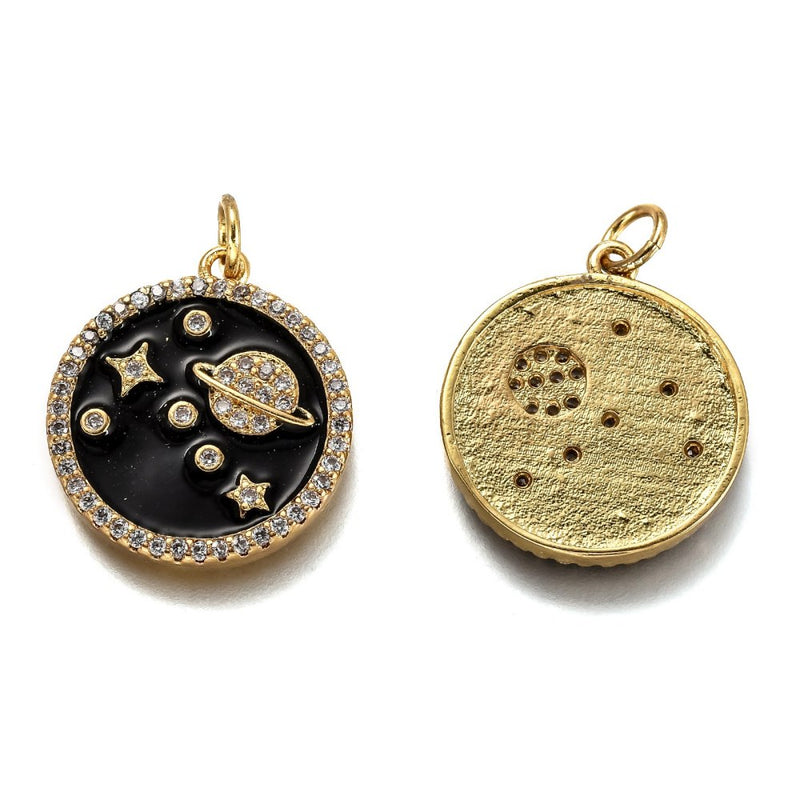 Planeta, Estrella, Brass, Enchapado 18k, Charm y Pendant