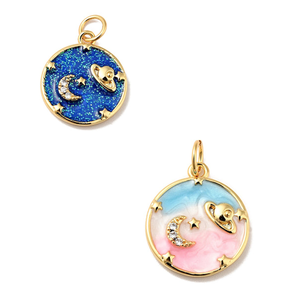 Planeta, Luna, Brass, Enchapado 18k, Charm y Pendant