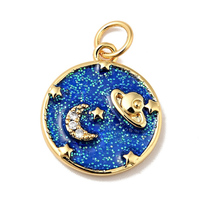 Planeta, Luna, Brass, Enchapado 18k, Charm y Pendant