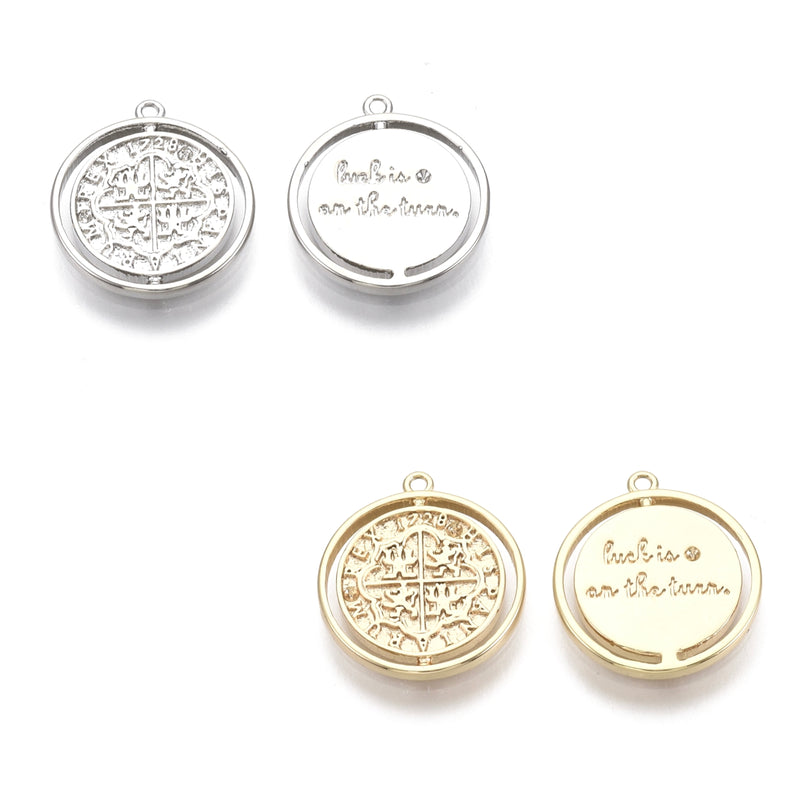 Moneda, Luck is on the turn, Brass, Enchapado 18k, Charm y Pendant