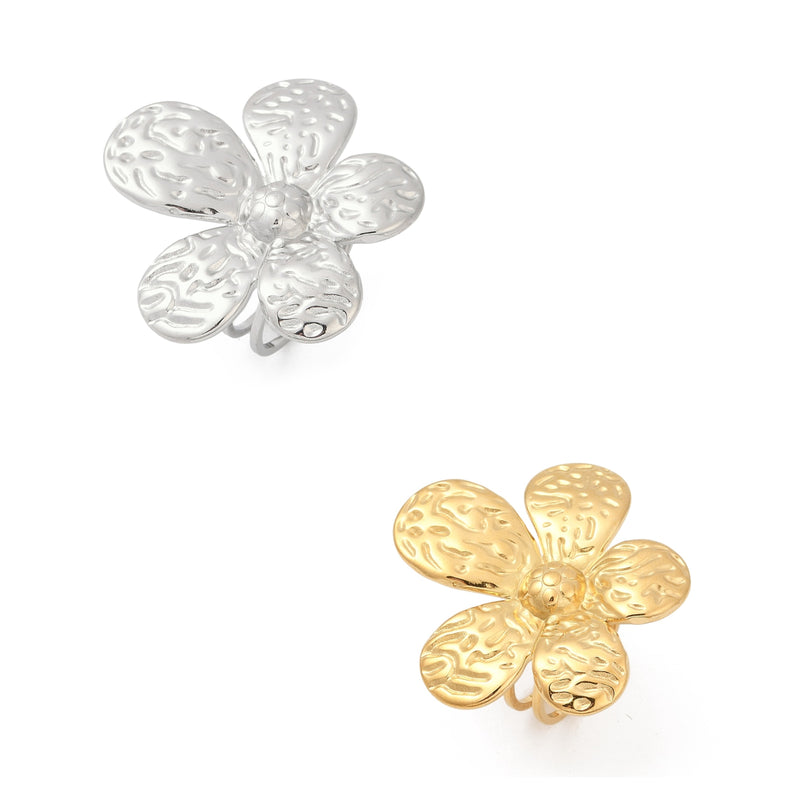 Flor, Sortija Ajustable, Stainless Steel