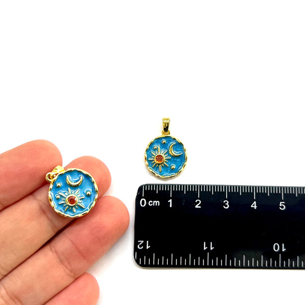 Sol, Luna, Brass, Enchapado 18k, Charm/Pendant
