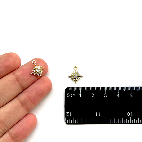 Estrella, Enchapado 14k, Rhinestone, Charm