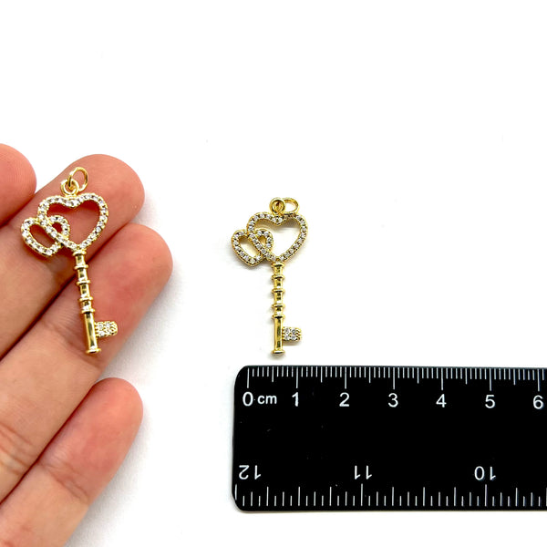 Llave, Corazón, Enchapado 18k, Charm, Pendant