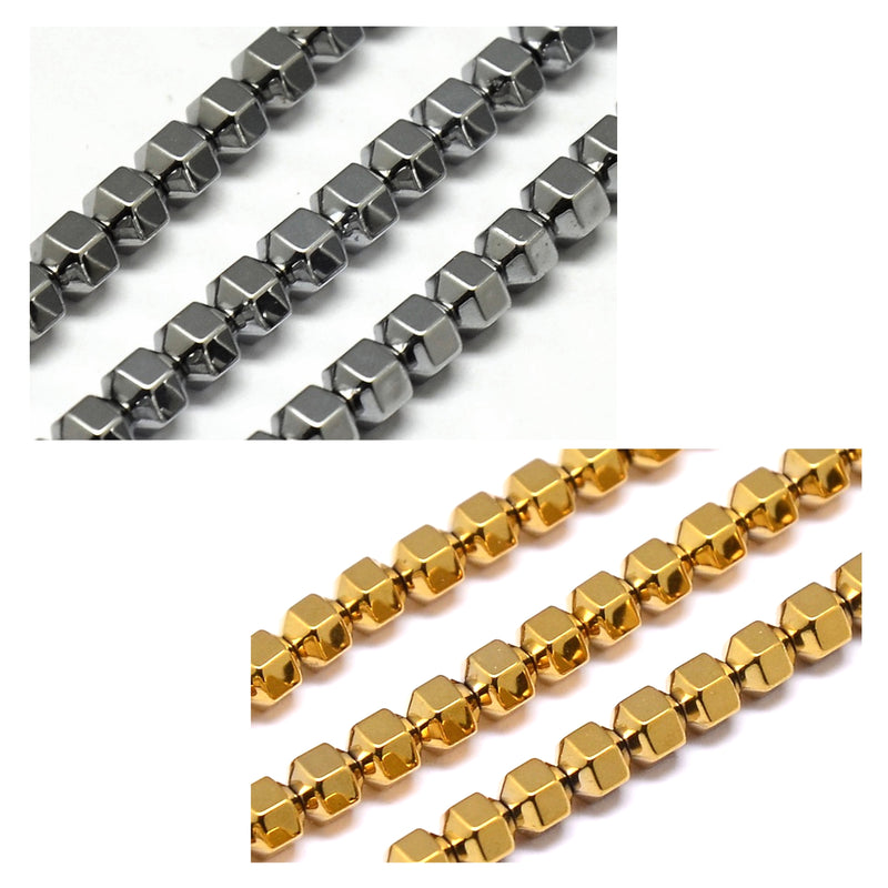Beads Facetados, Hematite, 4x4mm, Beads