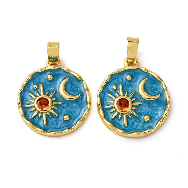 Sol, Luna, Brass, Enchapado 18k, Charm/Pendant