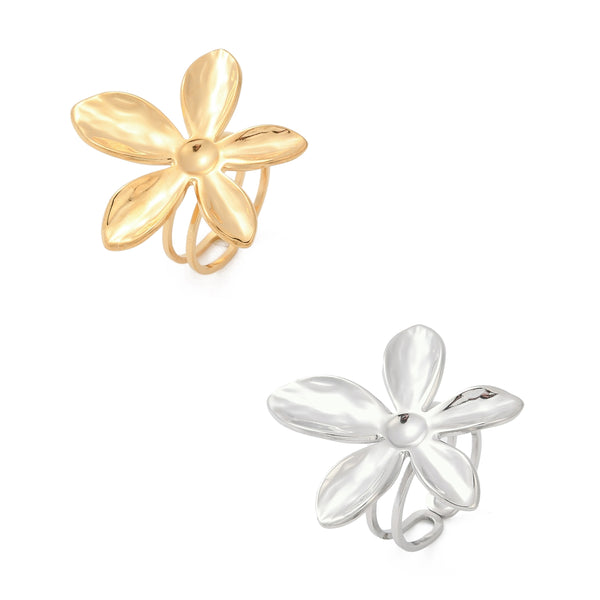 Flor, Sortija Ajustable, Stainless Steel