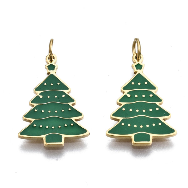 Árbol de Navidad, Navidad, Stainless Steel, Enchapado 14k, Charm/Pendant