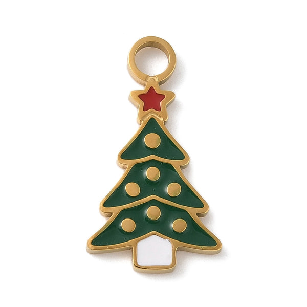 Árbol de Navidad, Navidad, Stainless Steel, Enchapado 18k, Charm/Pendant