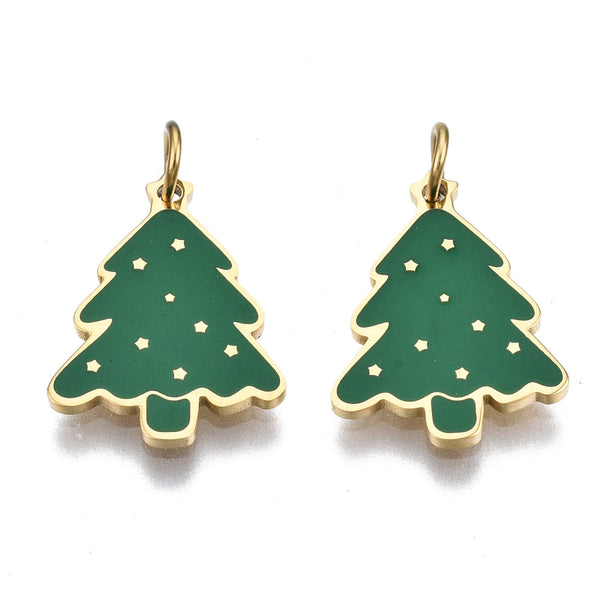 Árbol de Navidad, Navidad, Stainless Steel, Enchapado 14k, Charm/Pendant