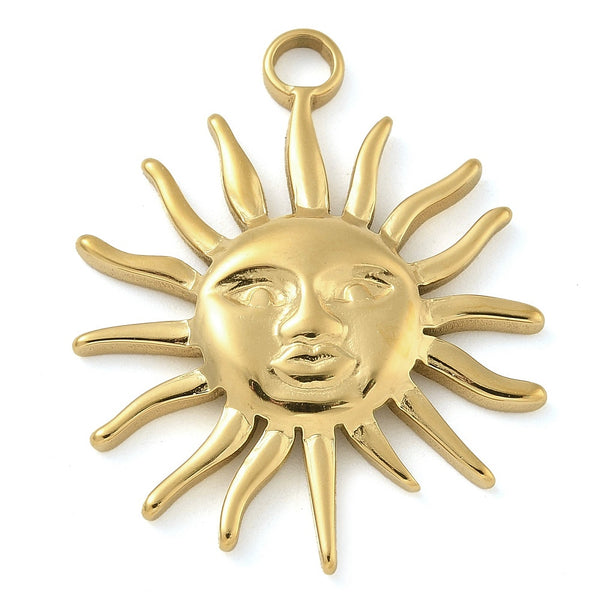 Sol, Stainless Steel, Enchapado 18k, Charm/Pendant