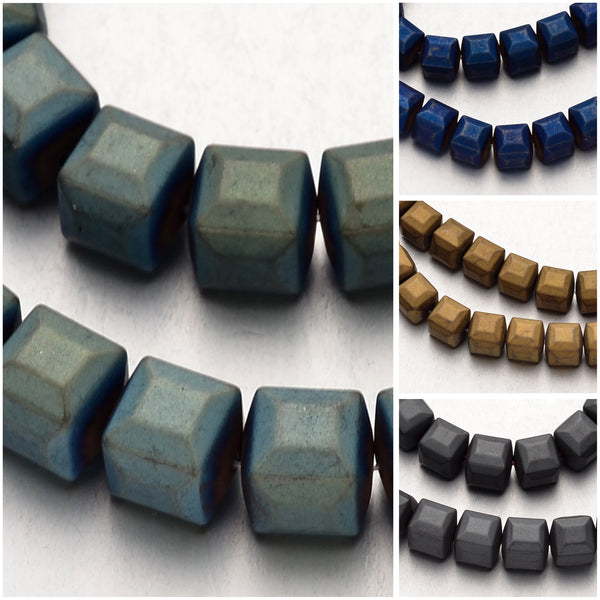 Cubo, Cuadrado Mate, Hematite, 8mm, Beads