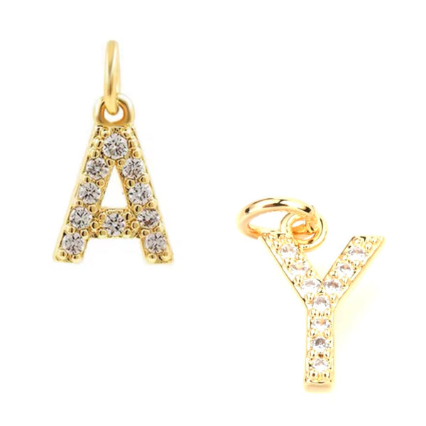 Letra Y, Enchapado 18k, Rhinestone, Charm