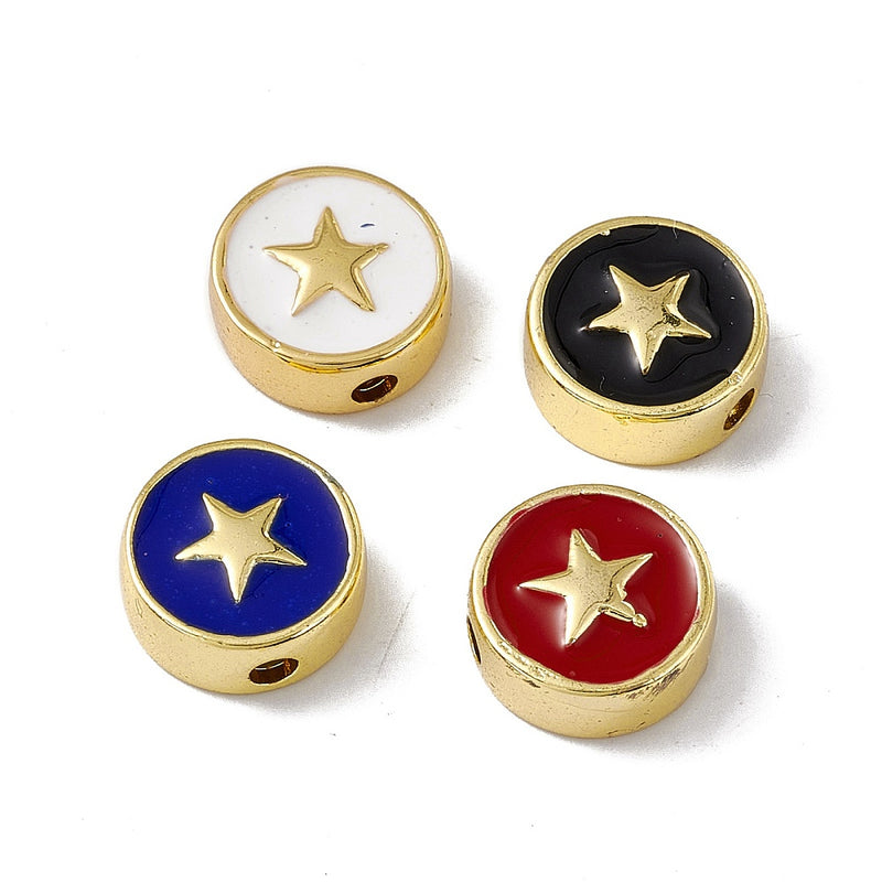 Estrellas, Brass Enchapado 18k, Enamel, 11mm, Beads