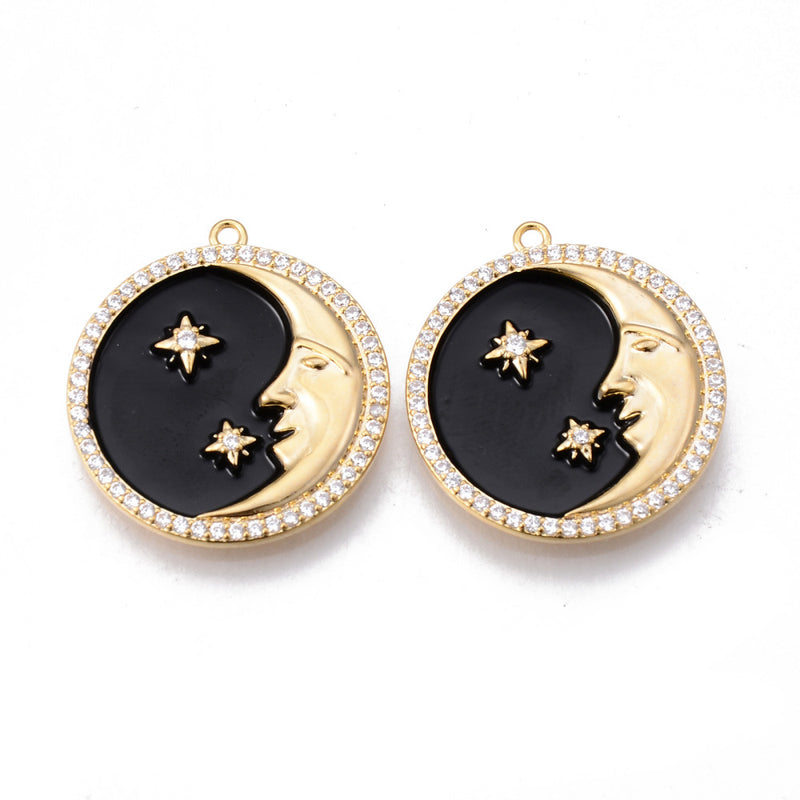 Luna, Brass, Enchapado 18k, Charm y Pendant