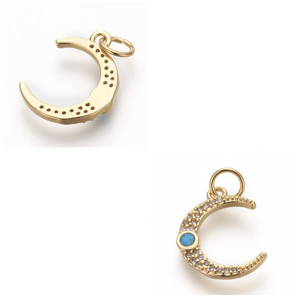 Luna, Rhinestone, Enchapado 18k, Opalo, Charm y Pendant