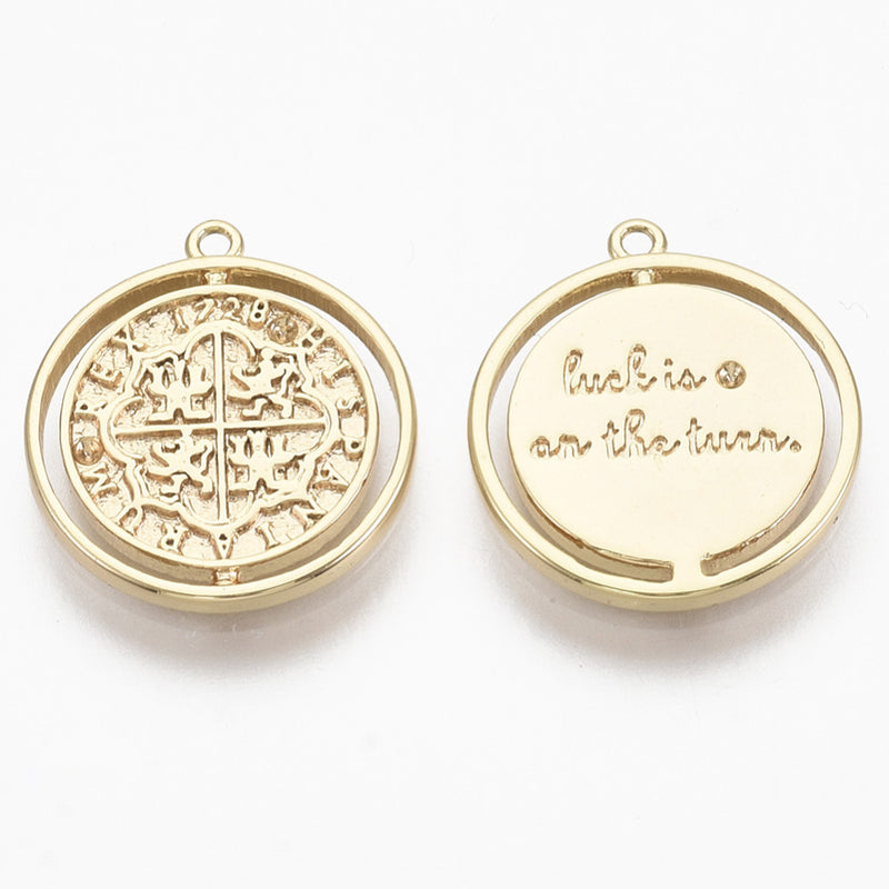 Moneda, Luck is on the turn, Brass, Enchapado 18k, Charm y Pendant