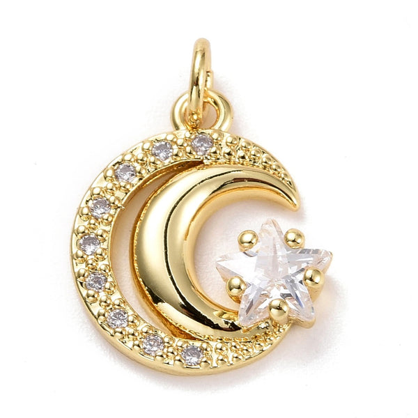 Luna, Estrella, Enchapado 18k, Charm