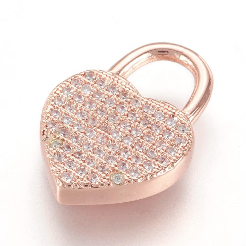 Corazón, Candado, Enchapado 18k, Rhinestone, Charm