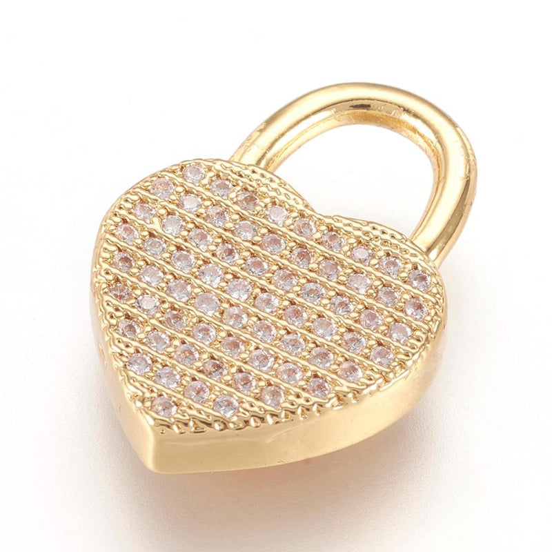 Corazón, Candado, Enchapado 18k, Rhinestone, Charm