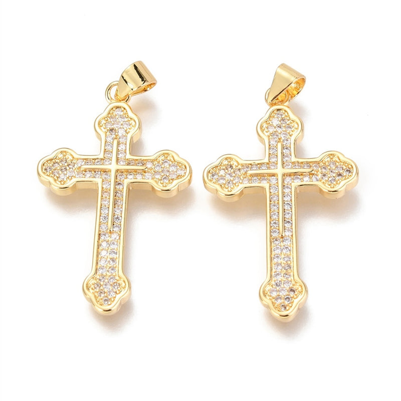 Cruz, Enchapado 18k, Rhinestone, Pendant