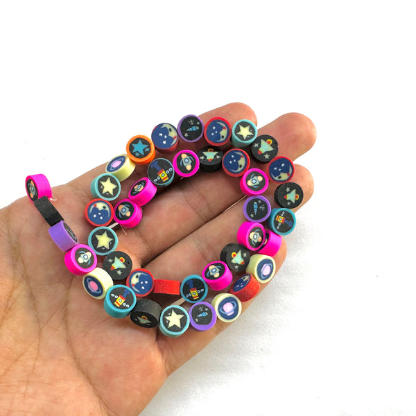 Espacio, Galaxia, Cohete, Polymer Clay Beads