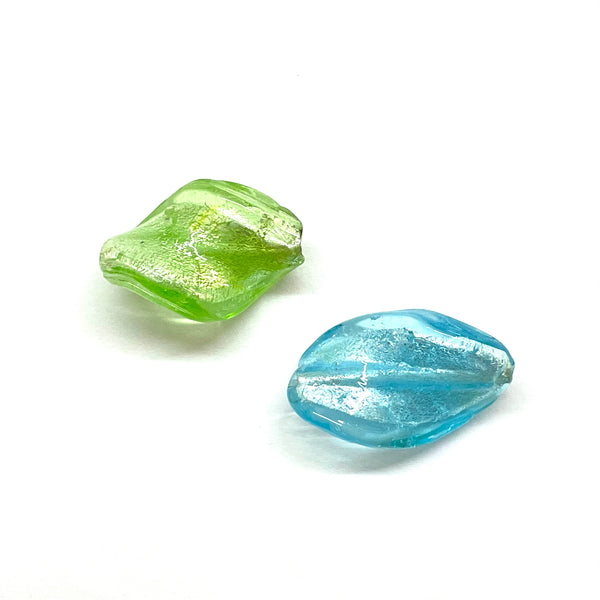 Beads Torcido, Cristal LampWork, 27x20mm, Agujero: 2mm, Azul, Verde, 1 pieza