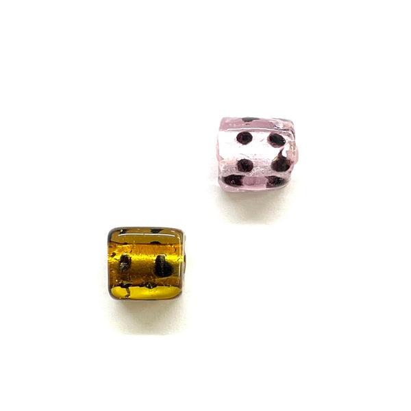 Beads Cuadrado, Cristal LampWork, 12mm, Agujero: 1.5mm, Marrón, Rosa, 1 pieza