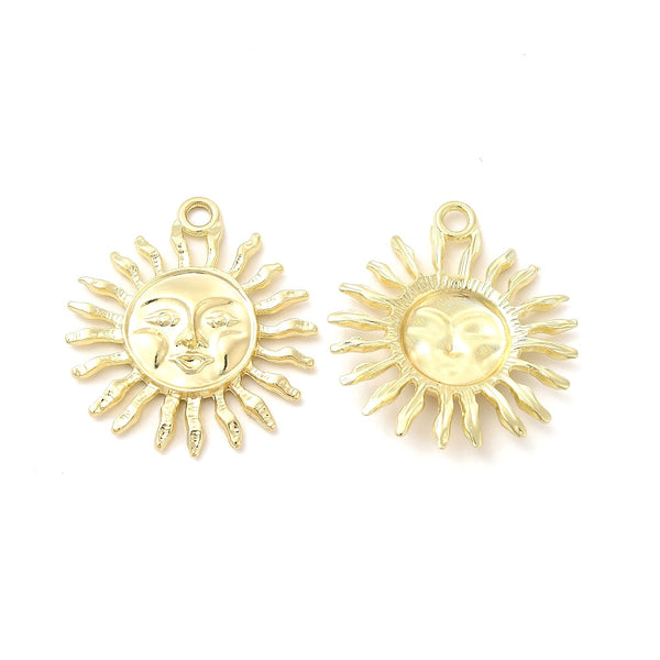 Sol, Alloy, 34x30mm, Agujero: 2.5mm, Oro, Charm y Pendant, 2 piezas