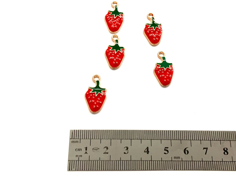 Strawberry, Fruits, Charm, Enamel