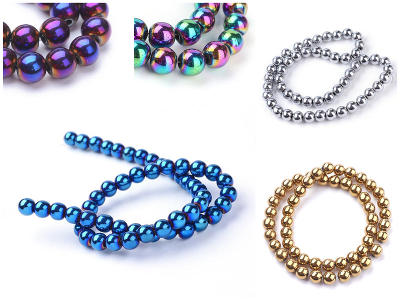 Hematite, 4-6-8mm, gold, blue, litmus, violet