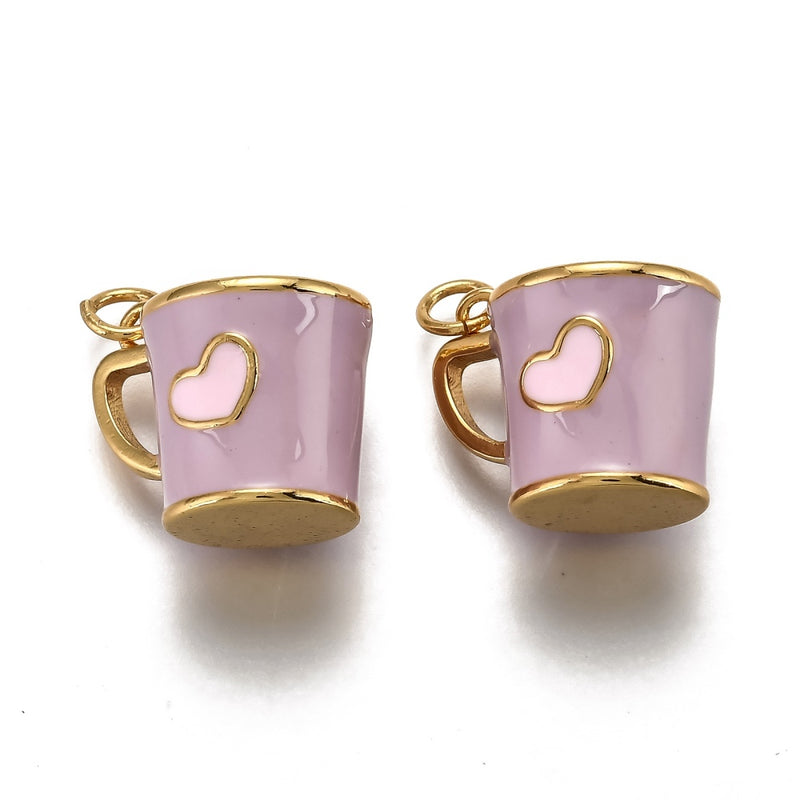 Taza de Café, Corazón, Enchapado 18k, Charm