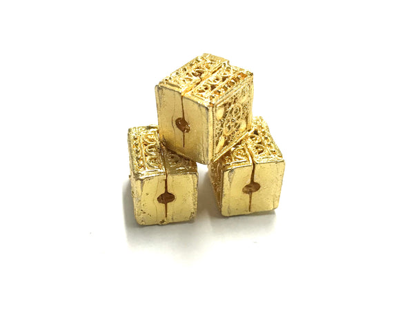 Square Bead with Design, Plated