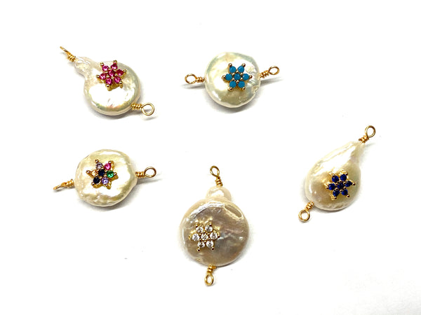 Pearl, Connector, Flower, Rhinestone