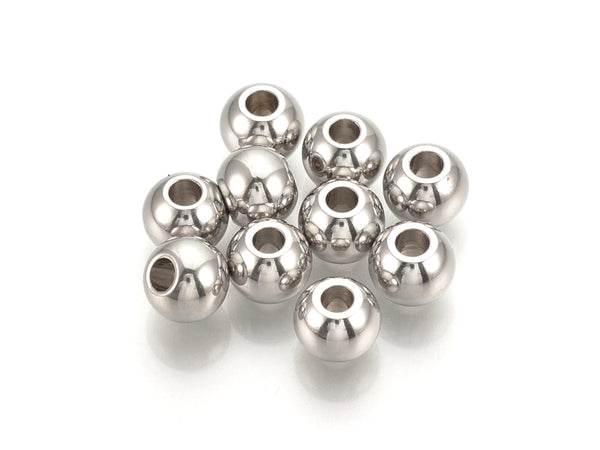 Beads, 8mm, Stainless Steel