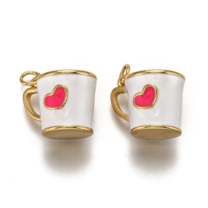 Taza de Café, Corazón, Enchapado 18k, Charm