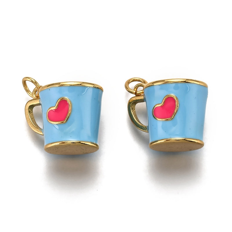 Taza de Café, Corazón, Enchapado 18k, Charm