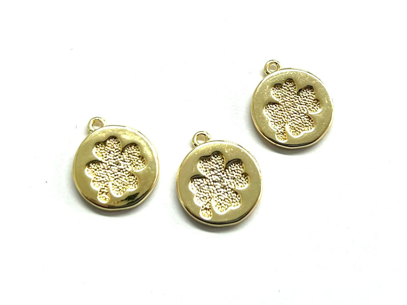 Clover, Charm, Rhinestone, 14k Plating