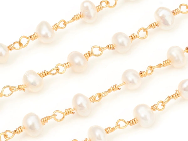 Chain with Freshwater Pearls, 18k Plating