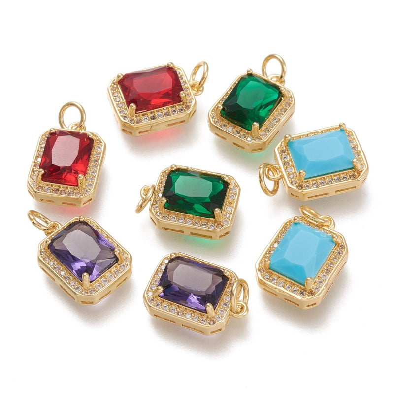 Rectángulo, Zirconia, Rhinestone, Charm, Enchapado