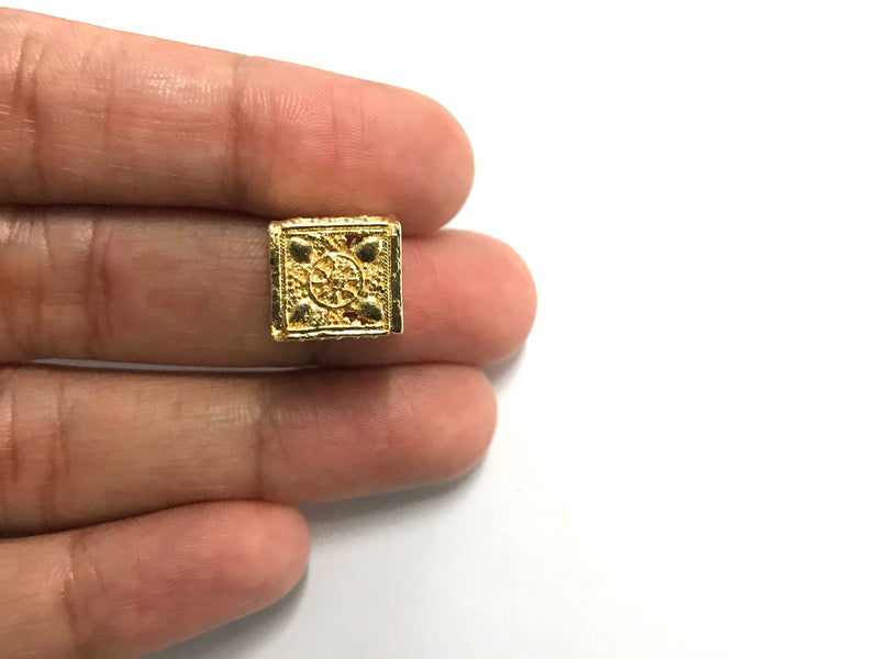 Square Bead with Design, Plated