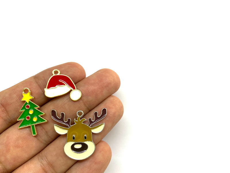 Reno, Deer, Árbol de Navidad, Santa Claus, Gorro, Charms