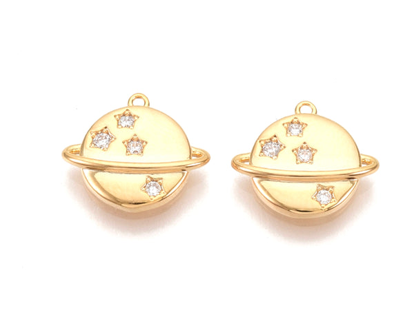 Saturno, Planeta, Enchapado 18k, Charm