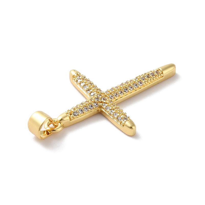 Cruz, Enchapado 18k, Rhinestone, Pendant