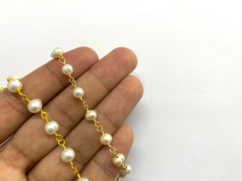 Cadena con Perlas de Agua Dulce, Enchapado 18k