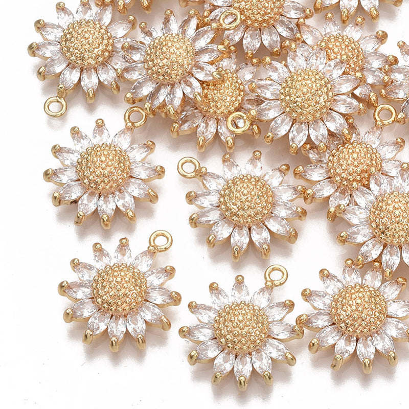 Daisy, Flor, Enchapado 18k, Rhinestone, Charm