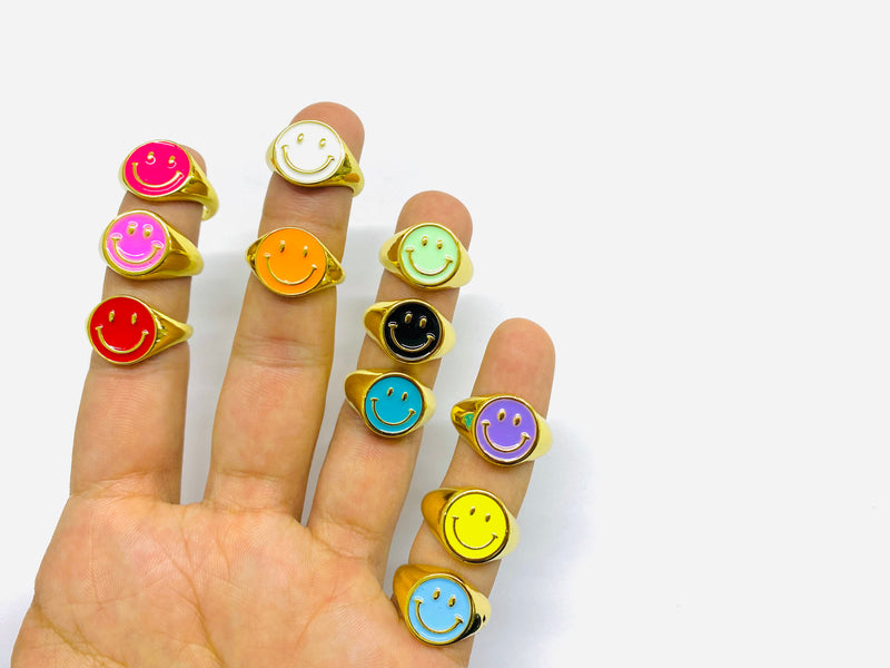 Happy Face, Adjustable Ring, Plating