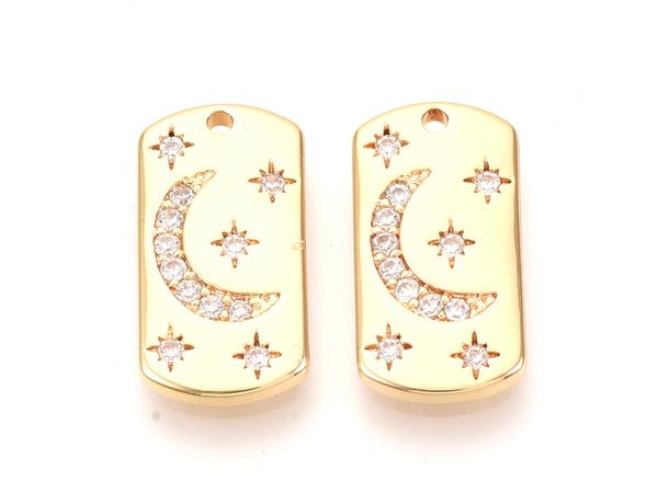 Luna, Estrella, Rhinestone, Charm, Enchapado 18k