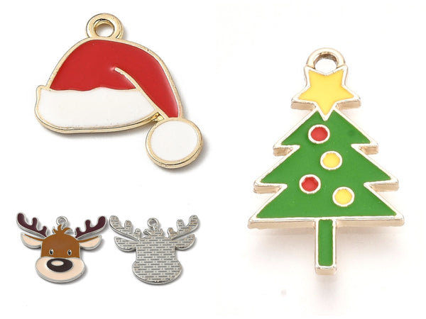 Reindeer, Deer, Christmas tree, Santa Claus, Hat, Charms