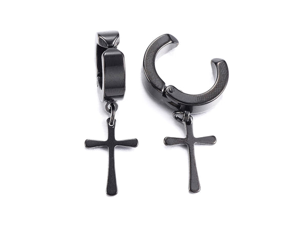 Cross, Clip Earrings, Stainless Steel